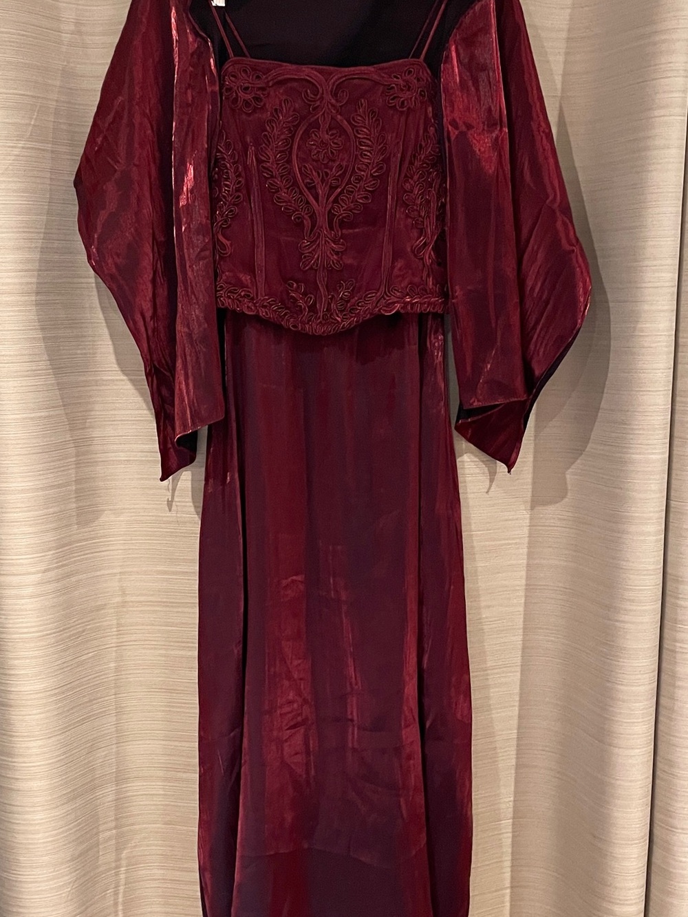 Aspeed Burgundy Red Velvet Strapless Prom Dress with Sheer Overlay Jacket